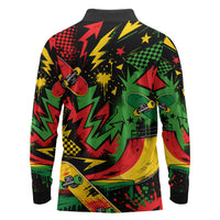 Skateboarder Spray Painter Long Sleeve Polo Shirt Rasta Colors Graffiti Streetwear Pop Art Graphic