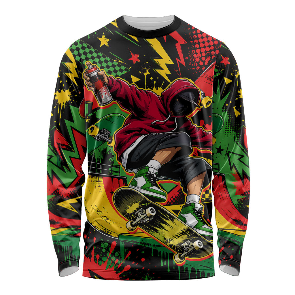 Skateboarder Spray Painter Long Sleeve Shirt Rasta Colors Graffiti Streetwear Pop Art Graphic