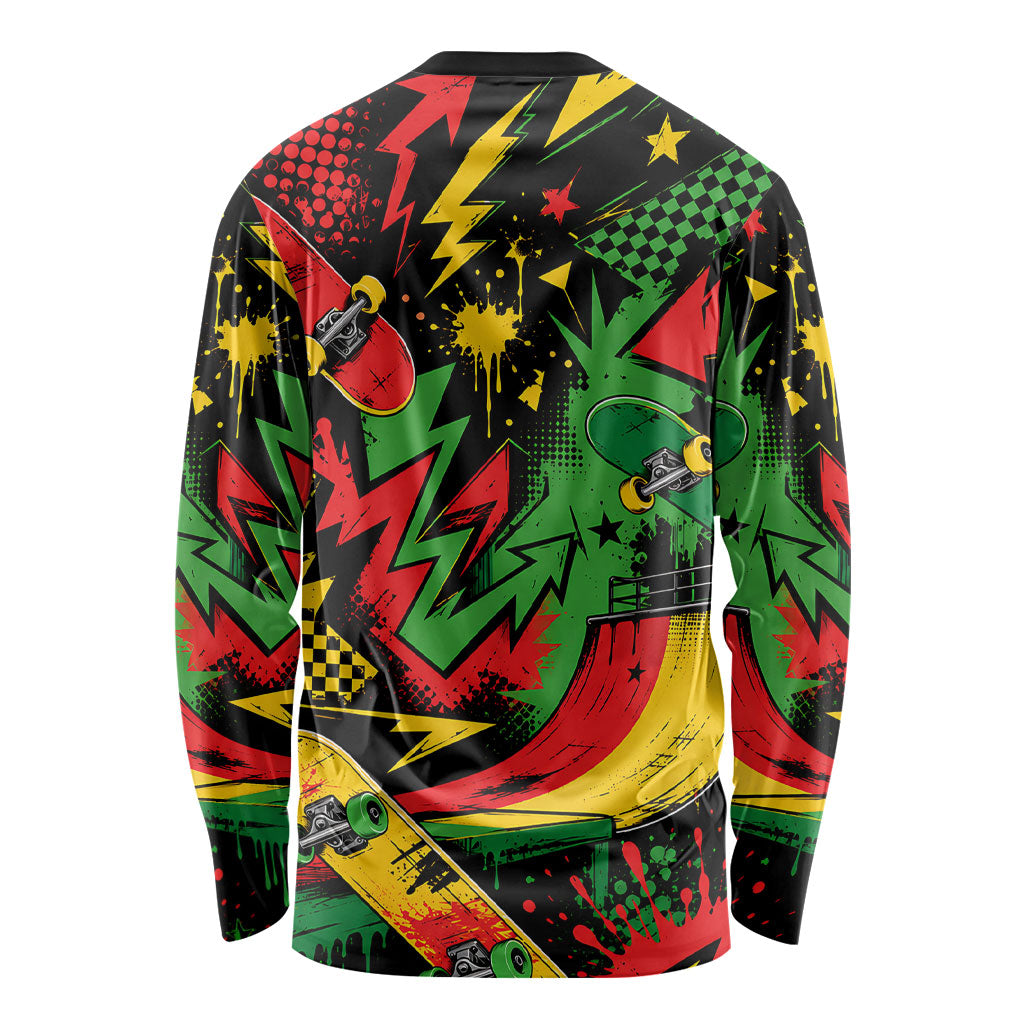 Skateboarder Spray Painter Long Sleeve Shirt Rasta Colors Graffiti Streetwear Pop Art Graphic