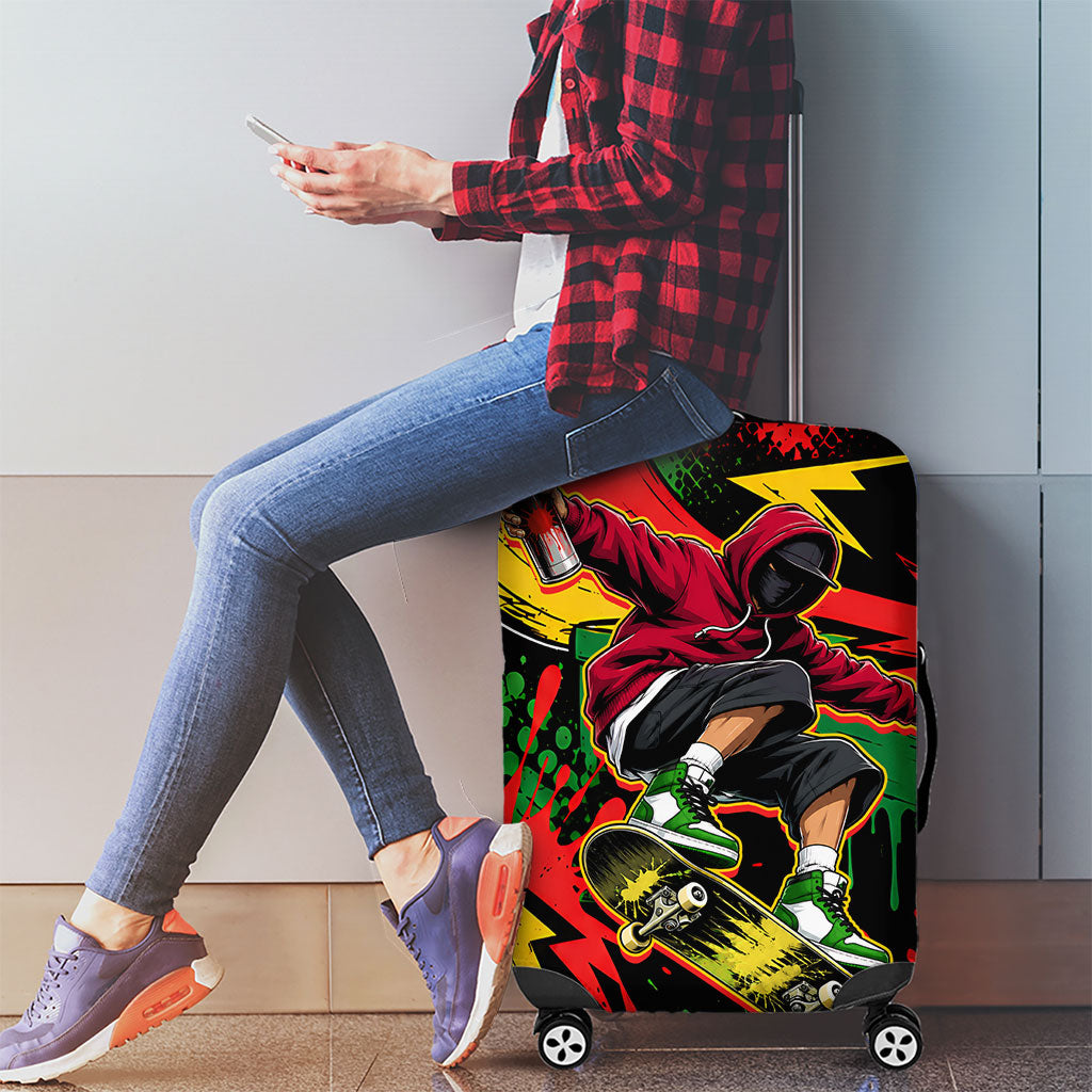 Skateboarder Spray Painter Luggage Cover Rasta Colors Graffiti Streetwear Pop Art Graphic
