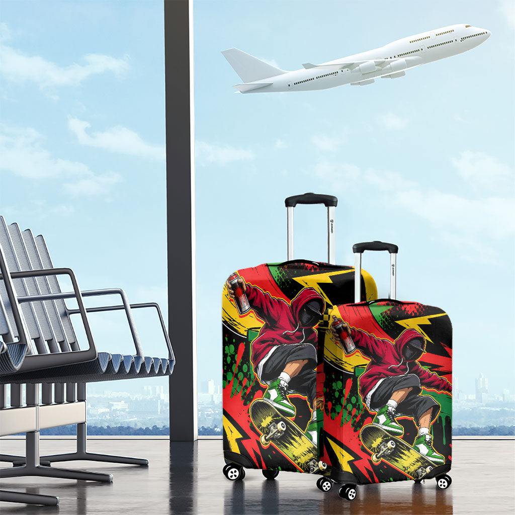 Skateboarder Spray Painter Luggage Cover Rasta Colors Graffiti Streetwear Pop Art Graphic