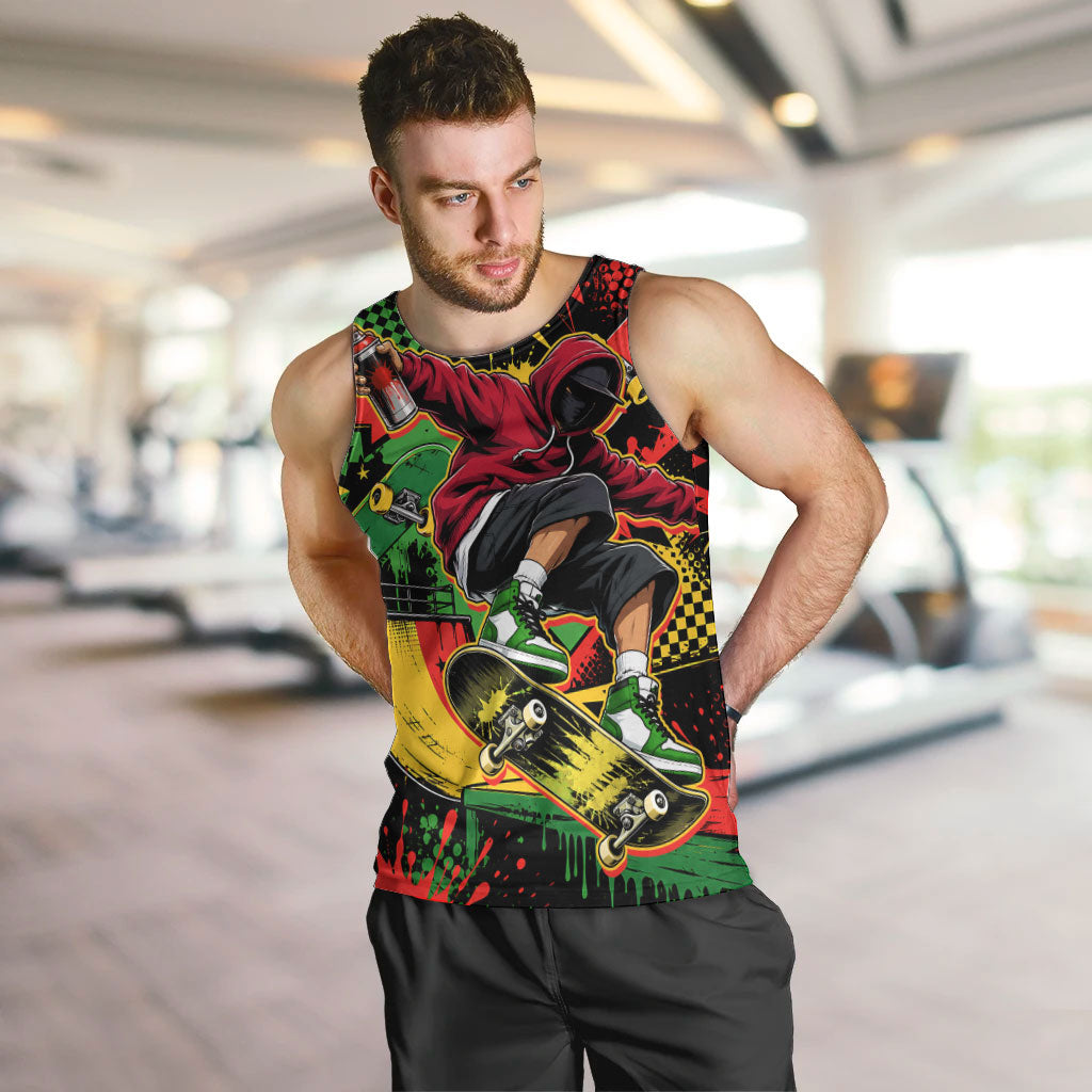 Skateboarder Spray Painter Men Tank Top Rasta Colors Graffiti Streetwear Pop Art Graphic