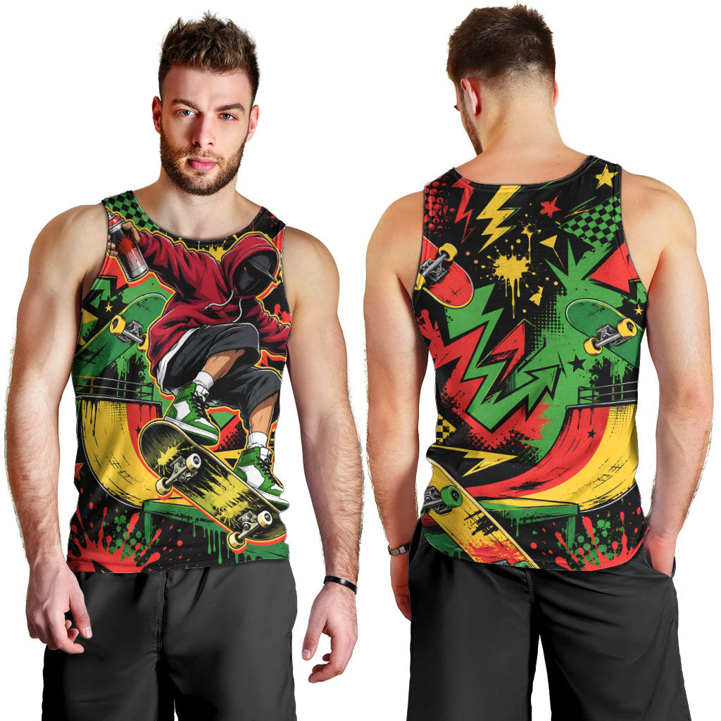 Skateboarder Spray Painter Men Tank Top Rasta Colors Graffiti Streetwear Pop Art Graphic