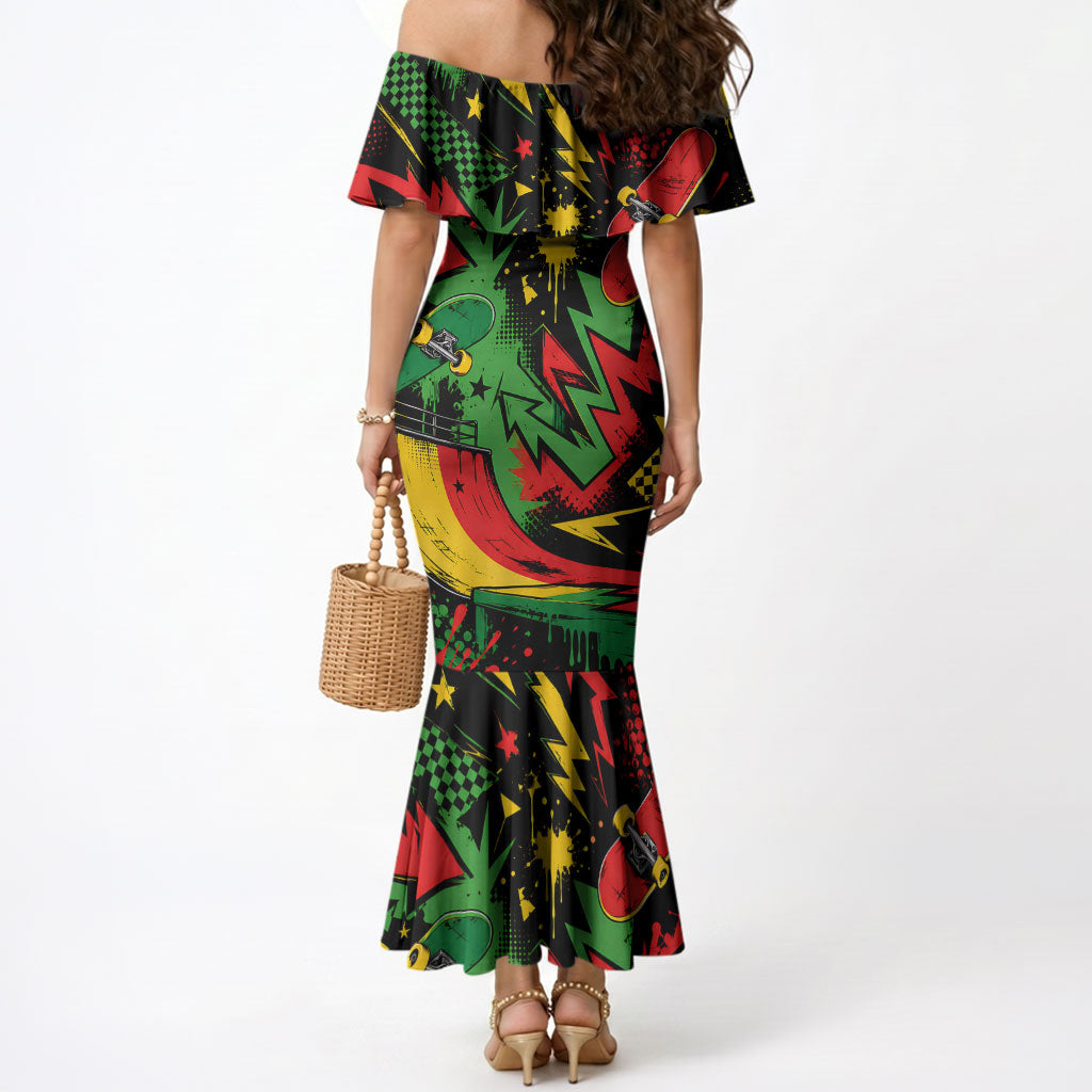 Skateboarder Spray Painter Mermaid Dress Rasta Colors Graffiti Streetwear Pop Art Graphic
