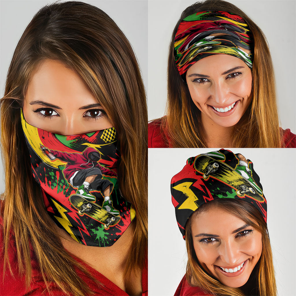 Skateboarder Spray Painter Neck Gaiter Rasta Colors Graffiti Streetwear Pop Art Graphic