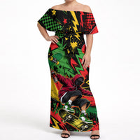 Skateboarder Spray Painter Off Shoulder Maxi Dress Rasta Colors Graffiti Streetwear Pop Art Graphic