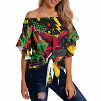 Skateboarder Spray Painter Off Shoulder Wrap Waist Top Rasta Colors Graffiti Streetwear Pop Art Graphic