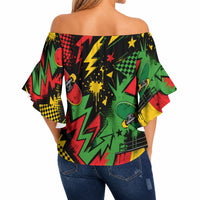 Skateboarder Spray Painter Off Shoulder Wrap Waist Top Rasta Colors Graffiti Streetwear Pop Art Graphic