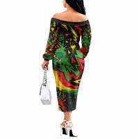 Skateboarder Spray Painter Off The Shoulder Long Sleeve Dress Rasta Colors Graffiti Streetwear Pop Art Graphic