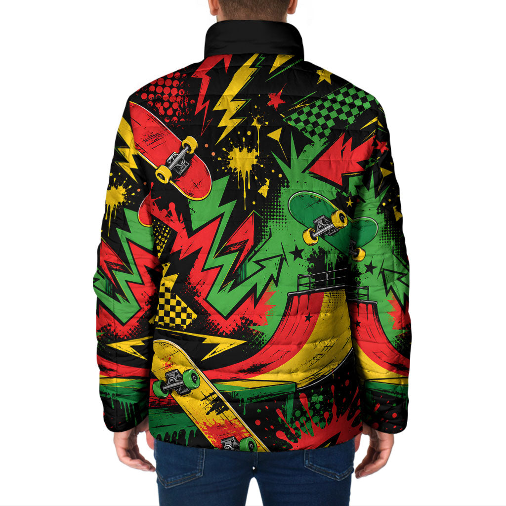 Skateboarder Spray Painter Padded Jacket Rasta Colors Graffiti Streetwear Pop Art Graphic