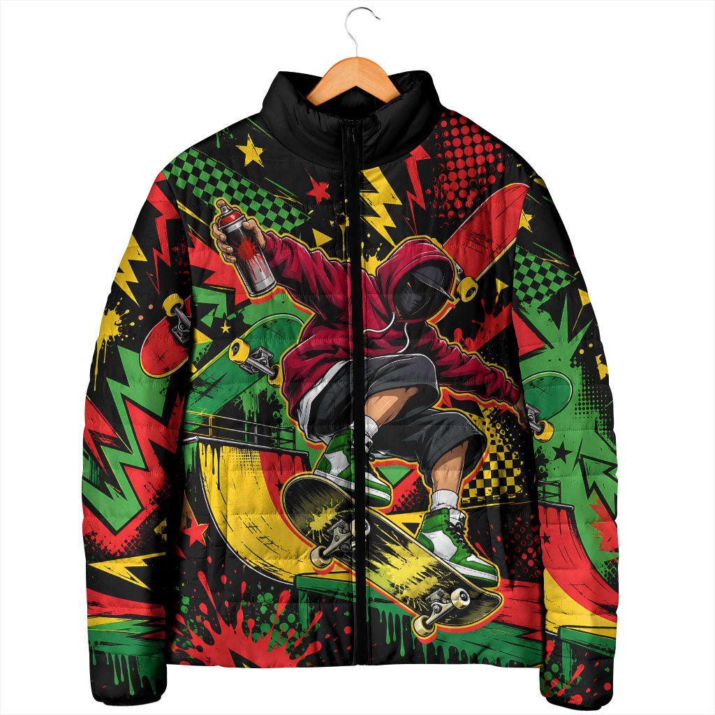 Skateboarder Spray Painter Padded Jacket Rasta Colors Graffiti Streetwear Pop Art Graphic