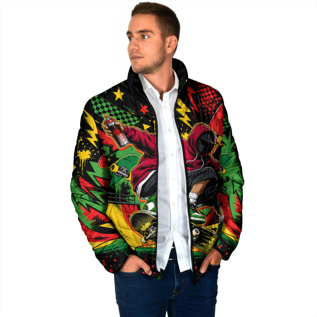 Skateboarder Spray Painter Padded Jacket Rasta Colors Graffiti Streetwear Pop Art Graphic