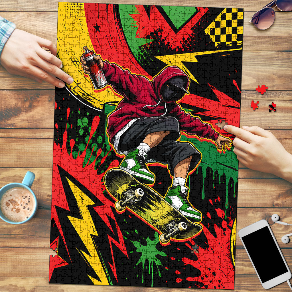 Skateboarder Spray Painter Puzzle Rasta Colors Graffiti Streetwear Pop Art Graphic