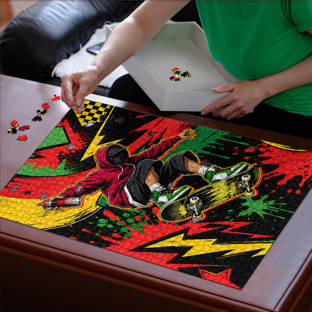 Skateboarder Spray Painter Puzzle Rasta Colors Graffiti Streetwear Pop Art Graphic