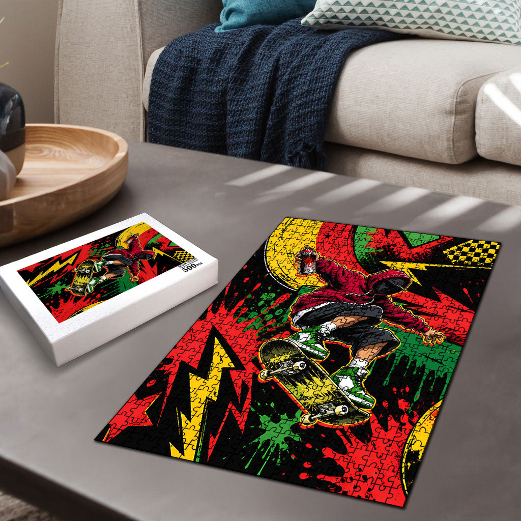 Skateboarder Spray Painter Puzzle Rasta Colors Graffiti Streetwear Pop Art Graphic