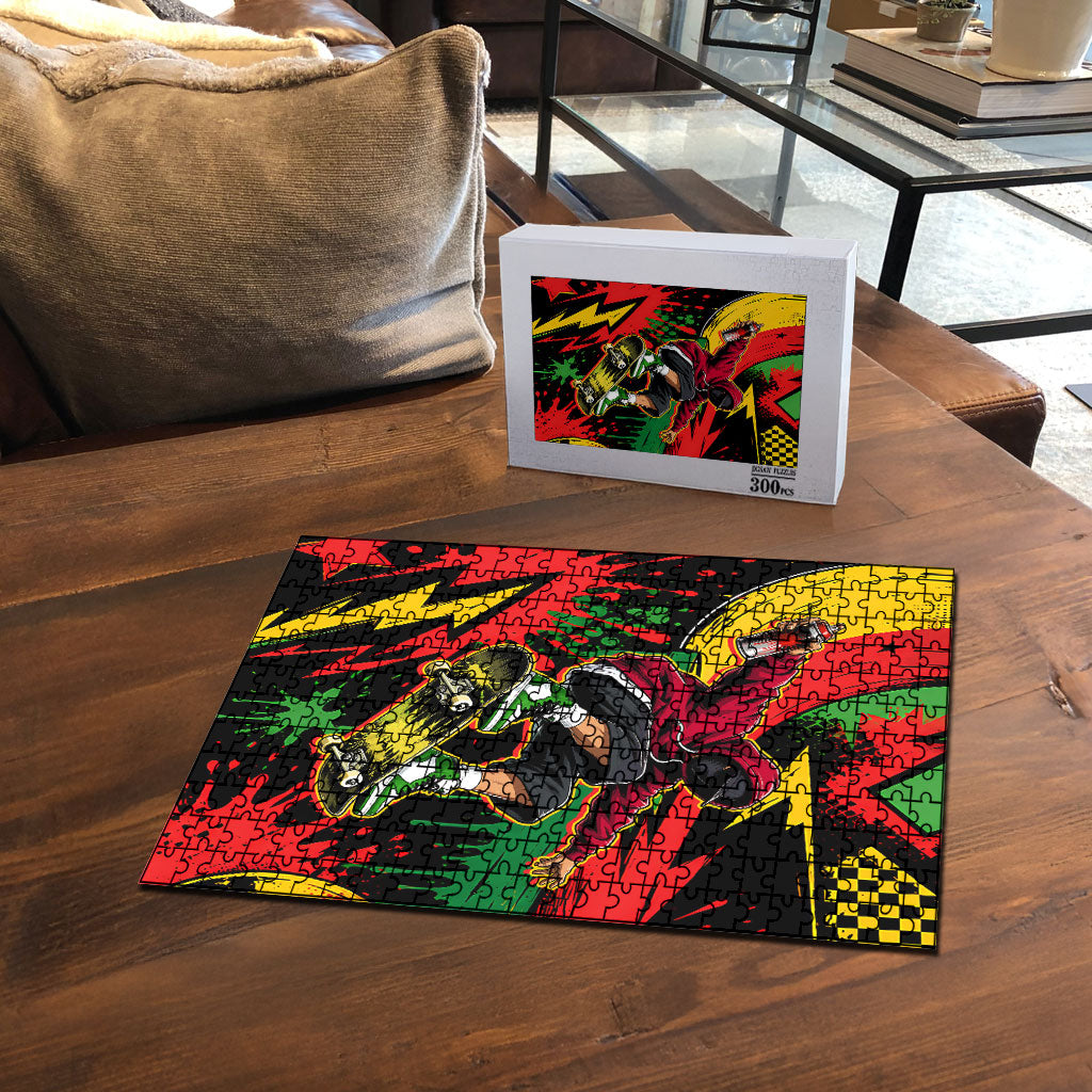 Skateboarder Spray Painter Puzzle Rasta Colors Graffiti Streetwear Pop Art Graphic