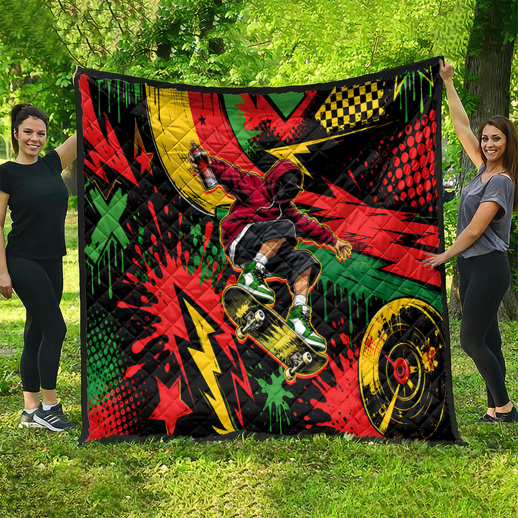 Skateboarder Spray Painter Quilt Rasta Colors Graffiti Streetwear Pop Art Graphic