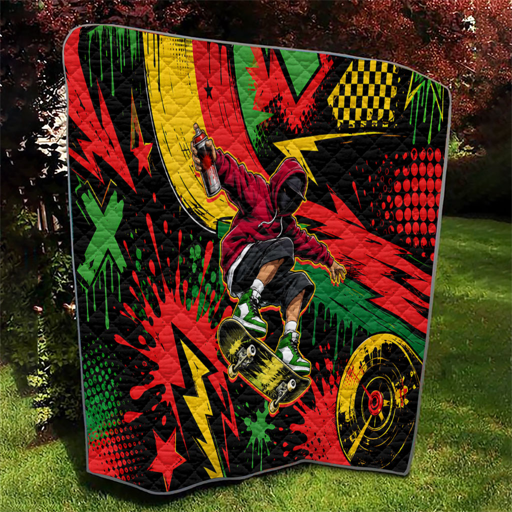 Skateboarder Spray Painter Quilt Rasta Colors Graffiti Streetwear Pop Art Graphic