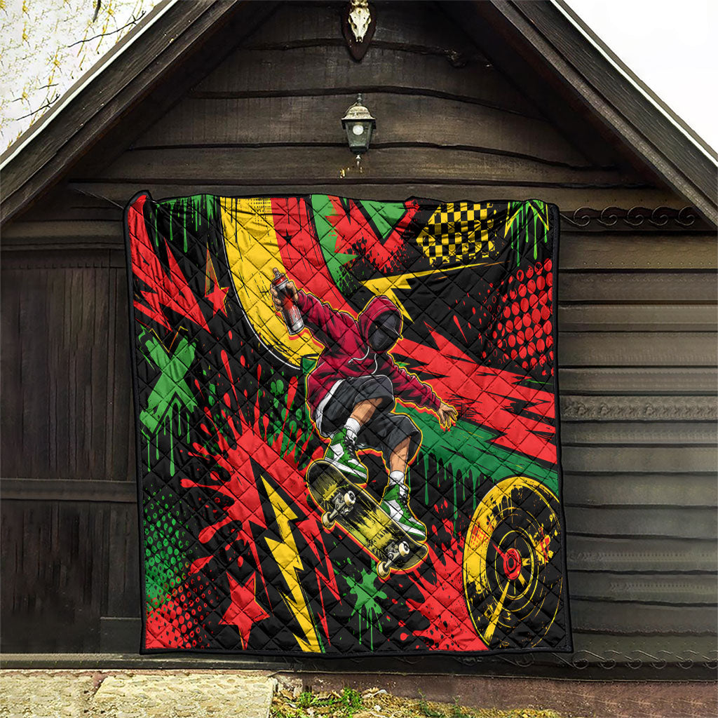 Skateboarder Spray Painter Quilt Rasta Colors Graffiti Streetwear Pop Art Graphic