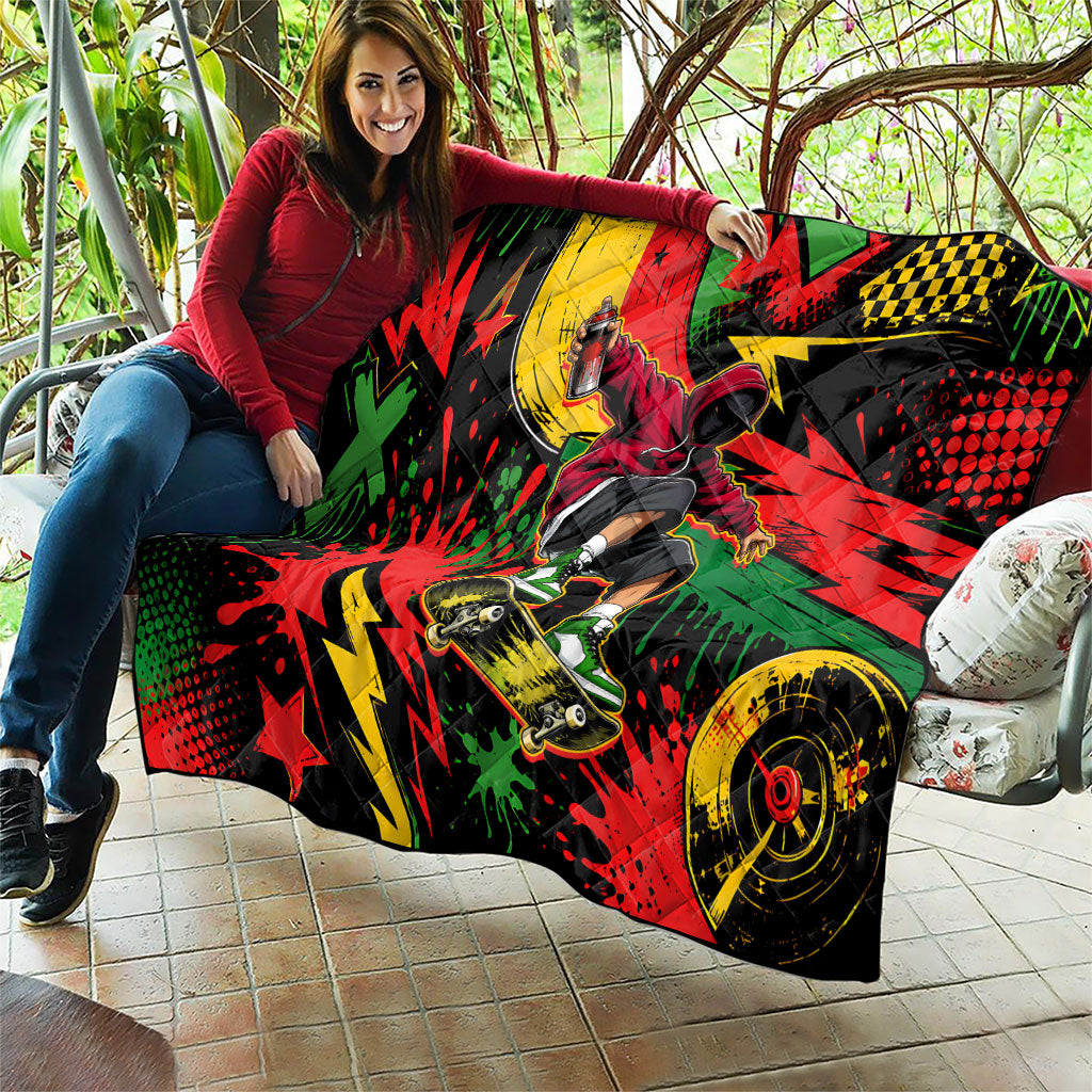 Skateboarder Spray Painter Quilt Rasta Colors Graffiti Streetwear Pop Art Graphic