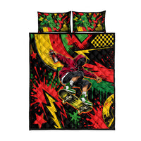 Skateboarder Spray Painter Quilt Bed Set Rasta Colors Graffiti Streetwear Pop Art Graphic