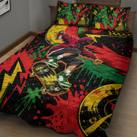 Skateboarder Spray Painter Quilt Bed Set Rasta Colors Graffiti Streetwear Pop Art Graphic