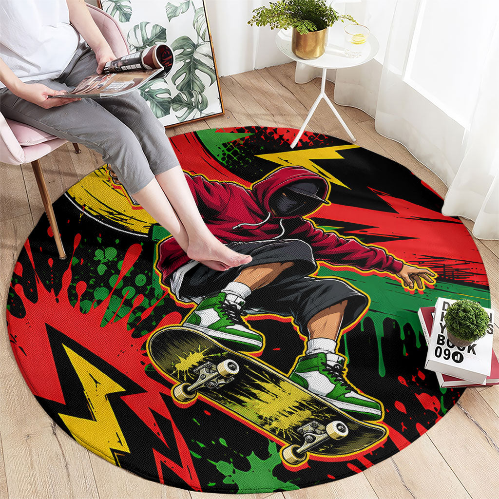 Skateboarder Spray Painter Round Carpet Rasta Colors Graffiti Streetwear Pop Art Graphic