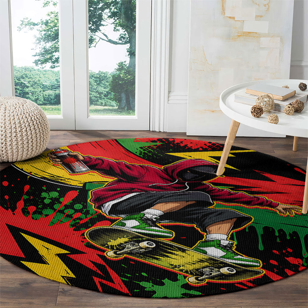 Skateboarder Spray Painter Round Carpet Rasta Colors Graffiti Streetwear Pop Art Graphic