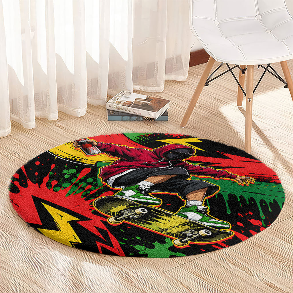 Skateboarder Spray Painter Round Carpet Rasta Colors Graffiti Streetwear Pop Art Graphic
