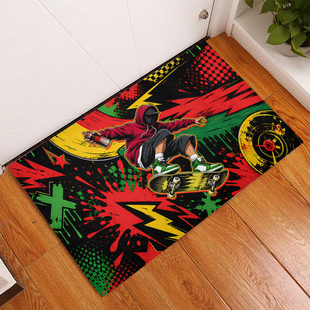 Skateboarder Spray Painter Rubber Doormat Rasta Colors Graffiti Streetwear Pop Art Graphic