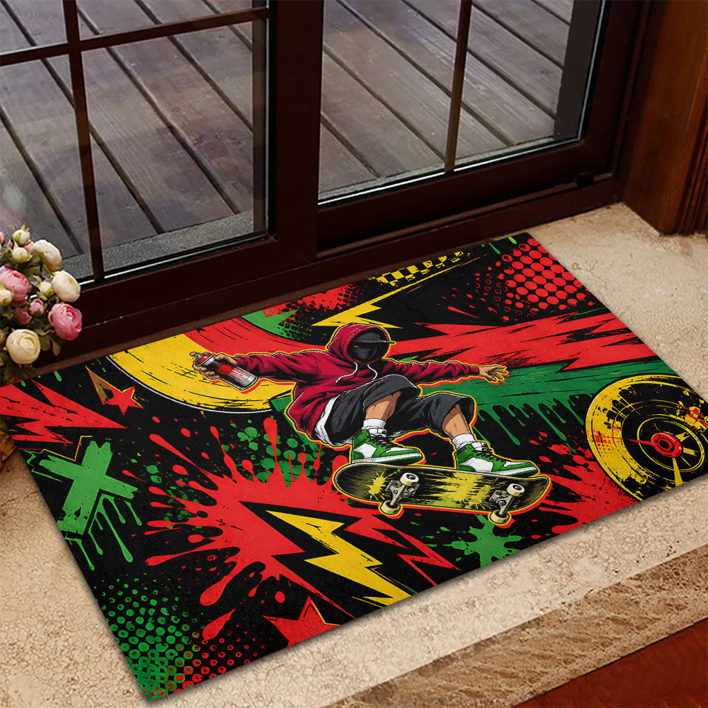 Skateboarder Spray Painter Rubber Doormat Rasta Colors Graffiti Streetwear Pop Art Graphic