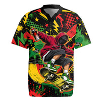 Skateboarder Spray Painter Rugby Jersey Rasta Colors Graffiti Streetwear Pop Art Graphic