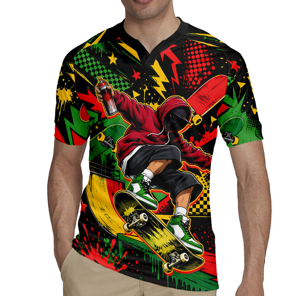 Skateboarder Spray Painter Rugby Jersey Rasta Colors Graffiti Streetwear Pop Art Graphic