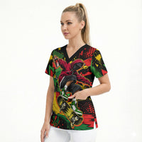 Skateboarder Spray Painter Scrub Top Rasta Colors Graffiti Streetwear Pop Art Graphic