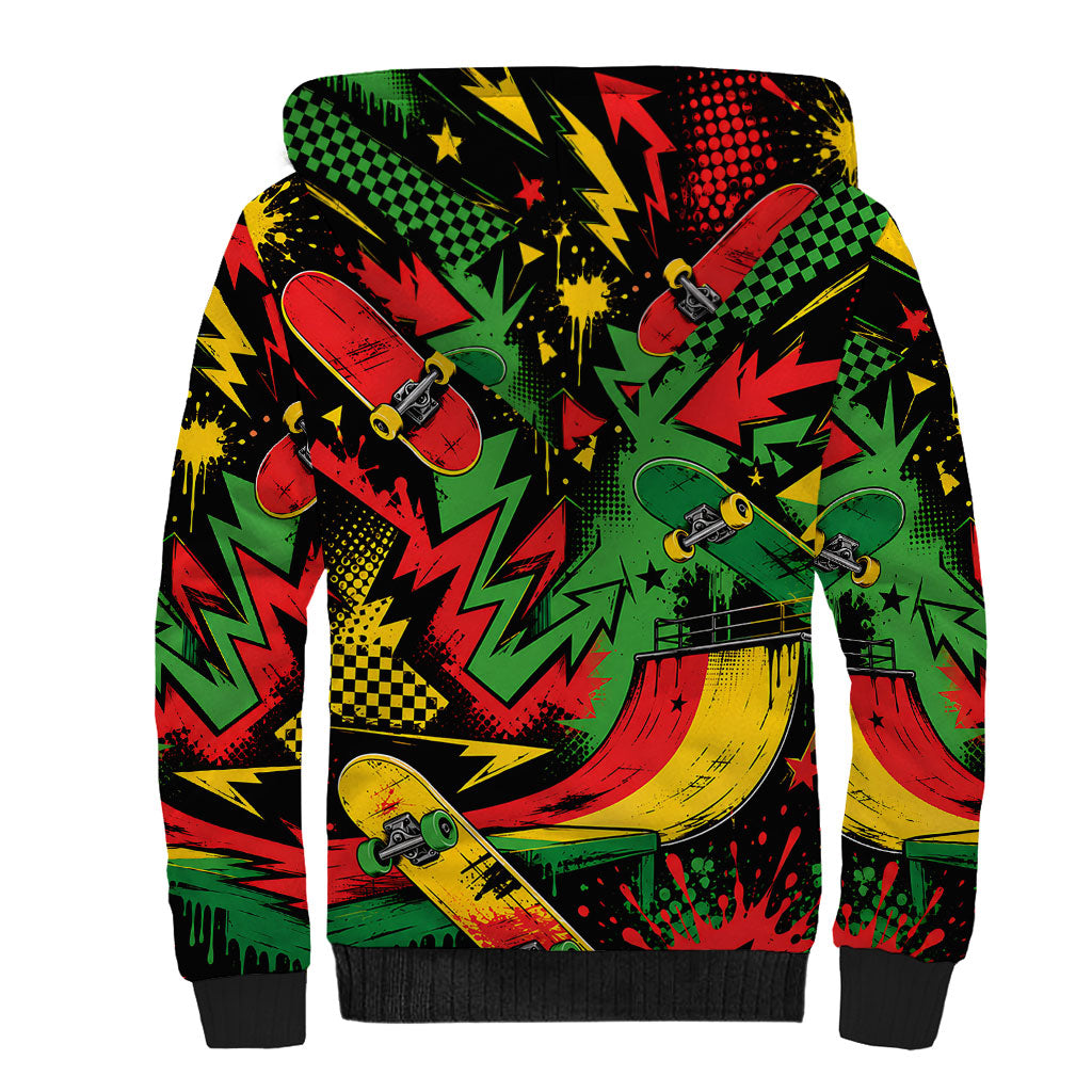 Skateboarder Spray Painter Sherpa Hoodie Rasta Colors Graffiti Streetwear Pop Art Graphic