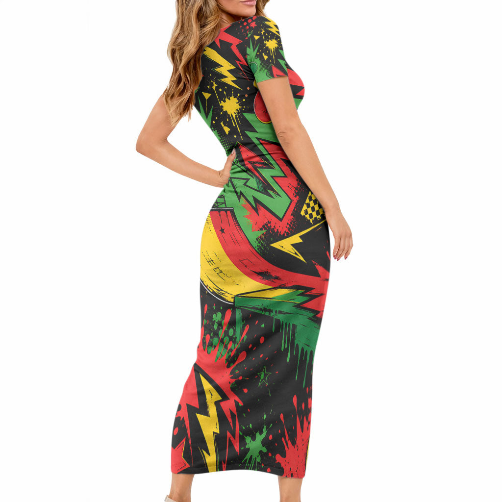 Skateboarder Spray Painter Short Sleeve Bodycon Dress Rasta Colors Graffiti Streetwear Pop Art Graphic