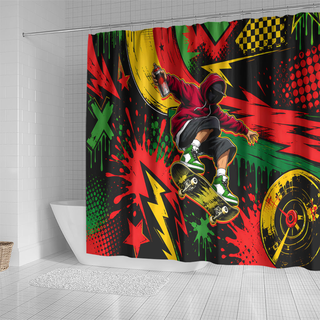 Skateboarder Spray Painter Shower Curtain Rasta Colors Graffiti Streetwear Pop Art Graphic