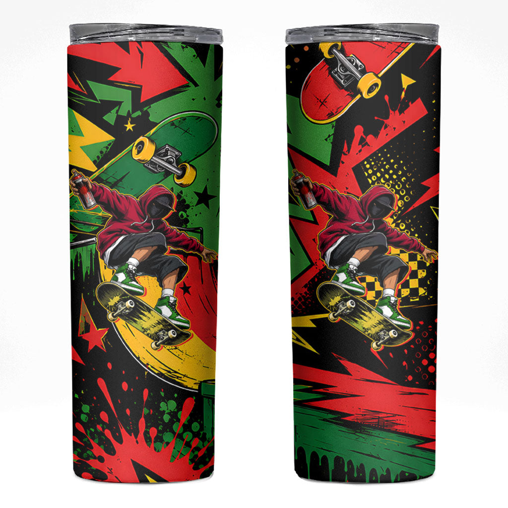 Skateboarder Spray Painter Skinny Tumbler Rasta Colors Graffiti Streetwear Pop Art Graphic
