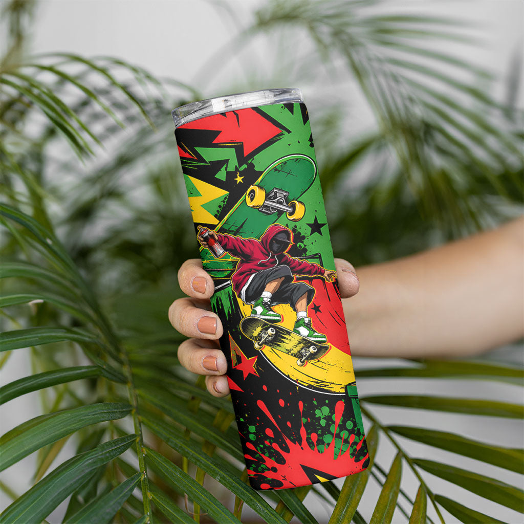 Skateboarder Spray Painter Skinny Tumbler Rasta Colors Graffiti Streetwear Pop Art Graphic