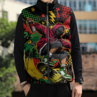 Skateboarder Spray Painter Sleeveless Puffer Jacket Rasta Colors Graffiti Streetwear Pop Art Graphic
