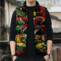 Skateboarder Spray Painter Sleeveless Puffer Jacket Rasta Colors Graffiti Streetwear Pop Art Graphic