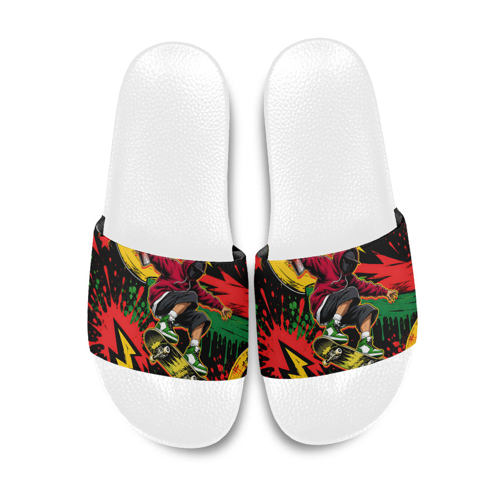 Skateboarder Spray Painter Slide Sandals Rasta Colors Graffiti Streetwear Pop Art Graphic