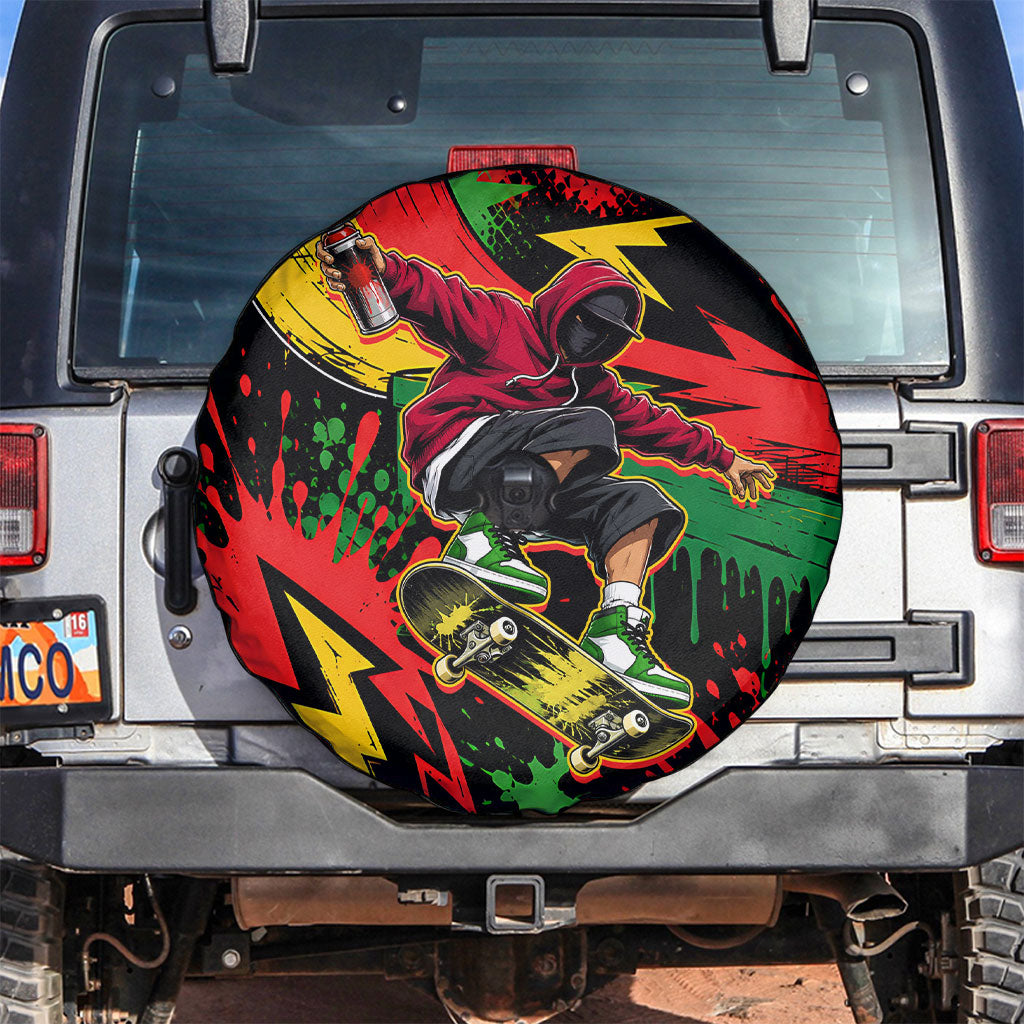 Skateboarder Spray Painter Spare Tire Cover Rasta Colors Graffiti Streetwear Pop Art Graphic