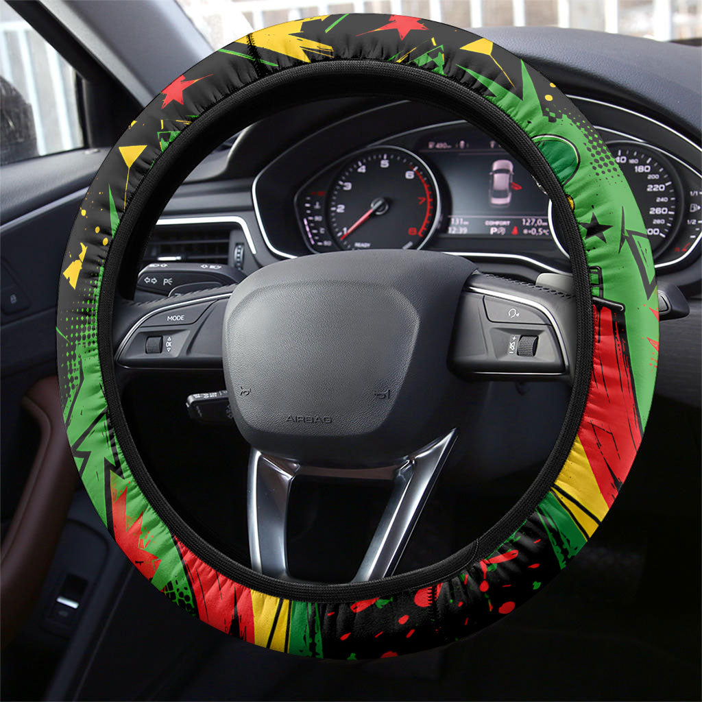 Skateboarder Spray Painter Steering Wheel Cover Rasta Colors Graffiti Streetwear Pop Art Graphic