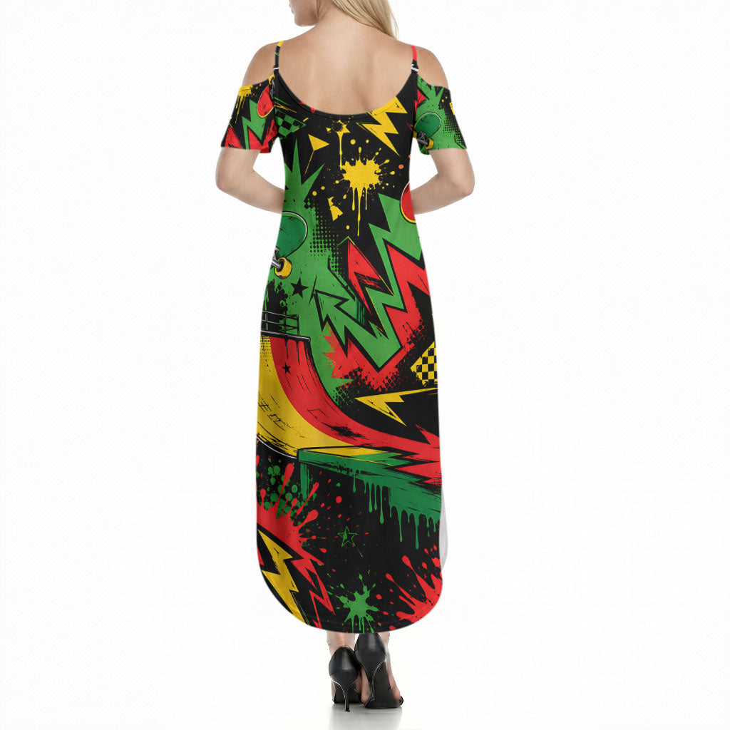 Skateboarder Spray Painter Summer Maxi Dress Rasta Colors Graffiti Streetwear Pop Art Graphic
