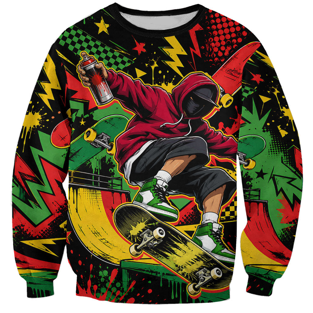 Skateboarder Spray Painter Sweatshirt Rasta Colors Graffiti Streetwear Pop Art Graphic