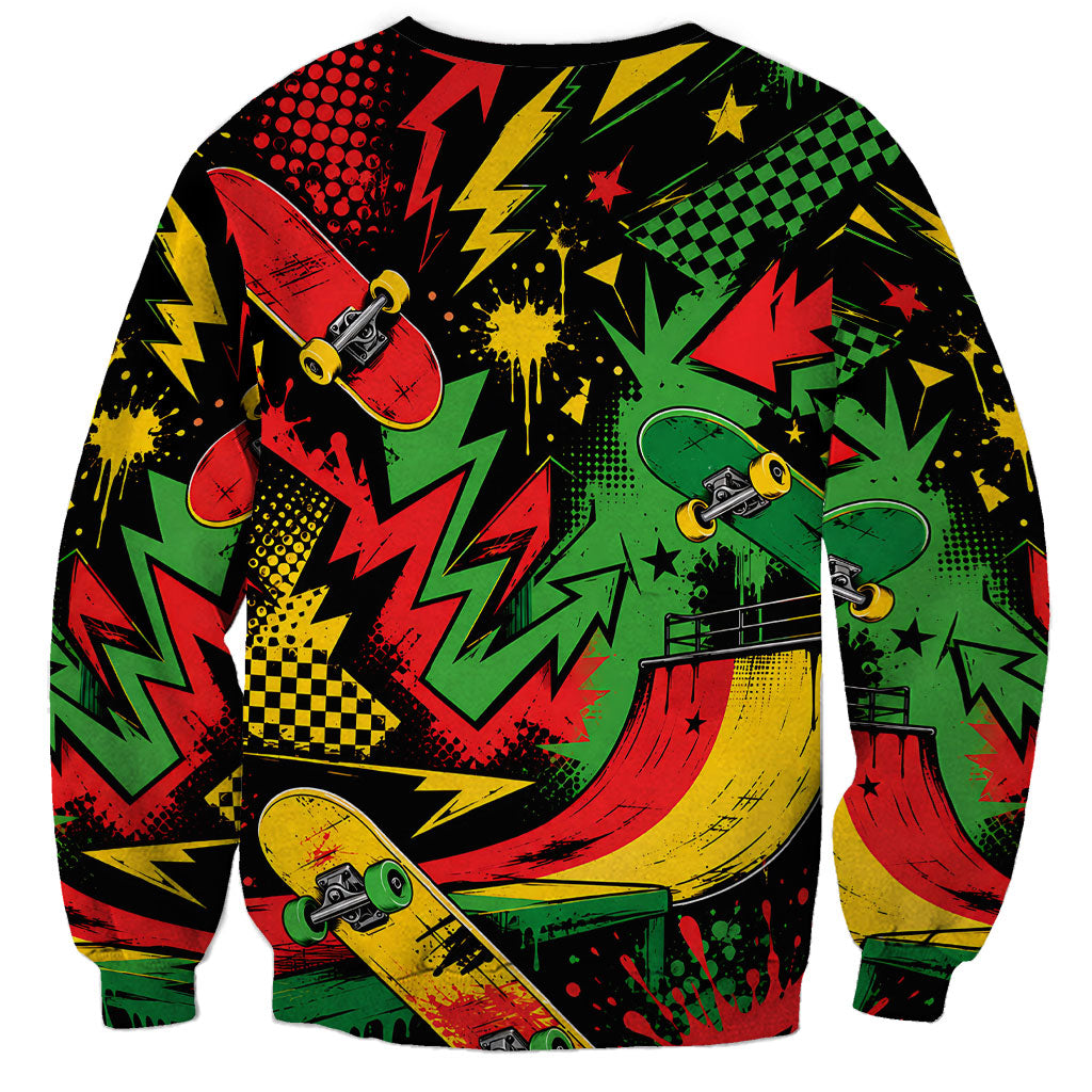 Skateboarder Spray Painter Sweatshirt Rasta Colors Graffiti Streetwear Pop Art Graphic