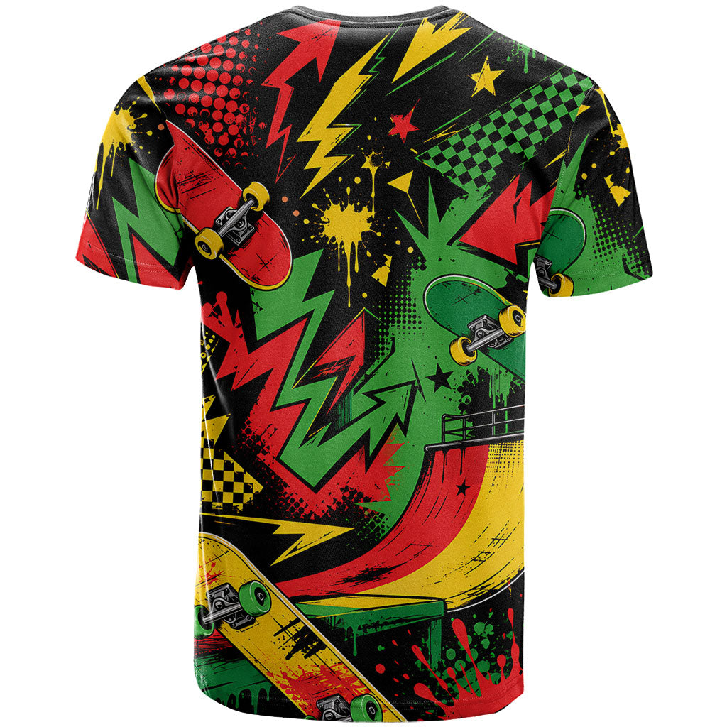 Skateboarder Spray Painter T Shirt Rasta Colors Graffiti Streetwear Pop Art Graphic