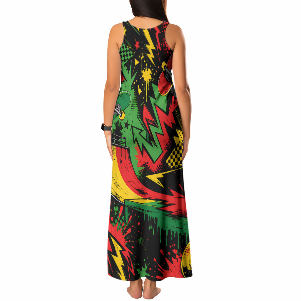 Skateboarder Spray Painter Tank Maxi Dress Rasta Colors Graffiti Streetwear Pop Art Graphic