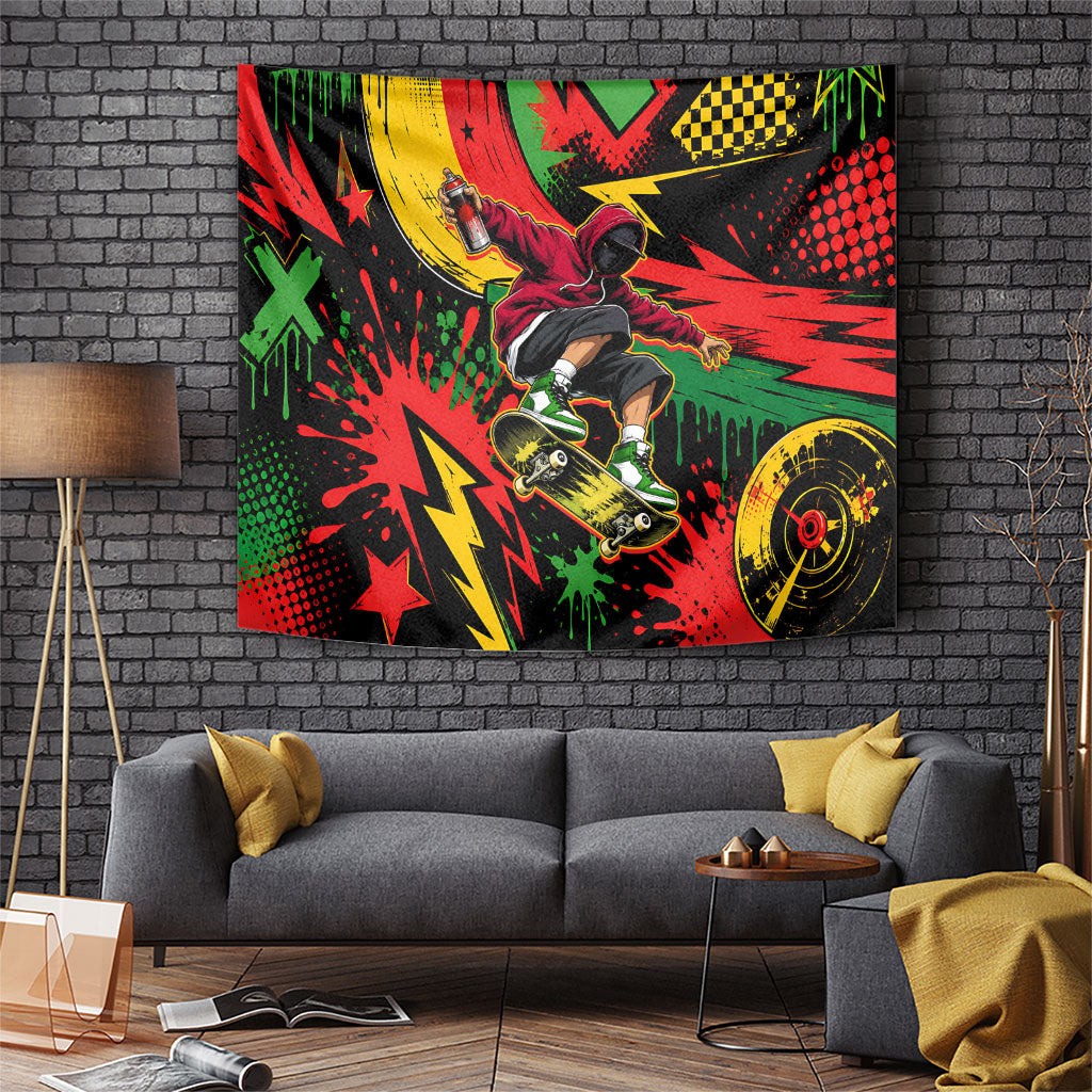 Skateboarder Spray Painter Tapestry Rasta Colors Graffiti Streetwear Pop Art Graphic